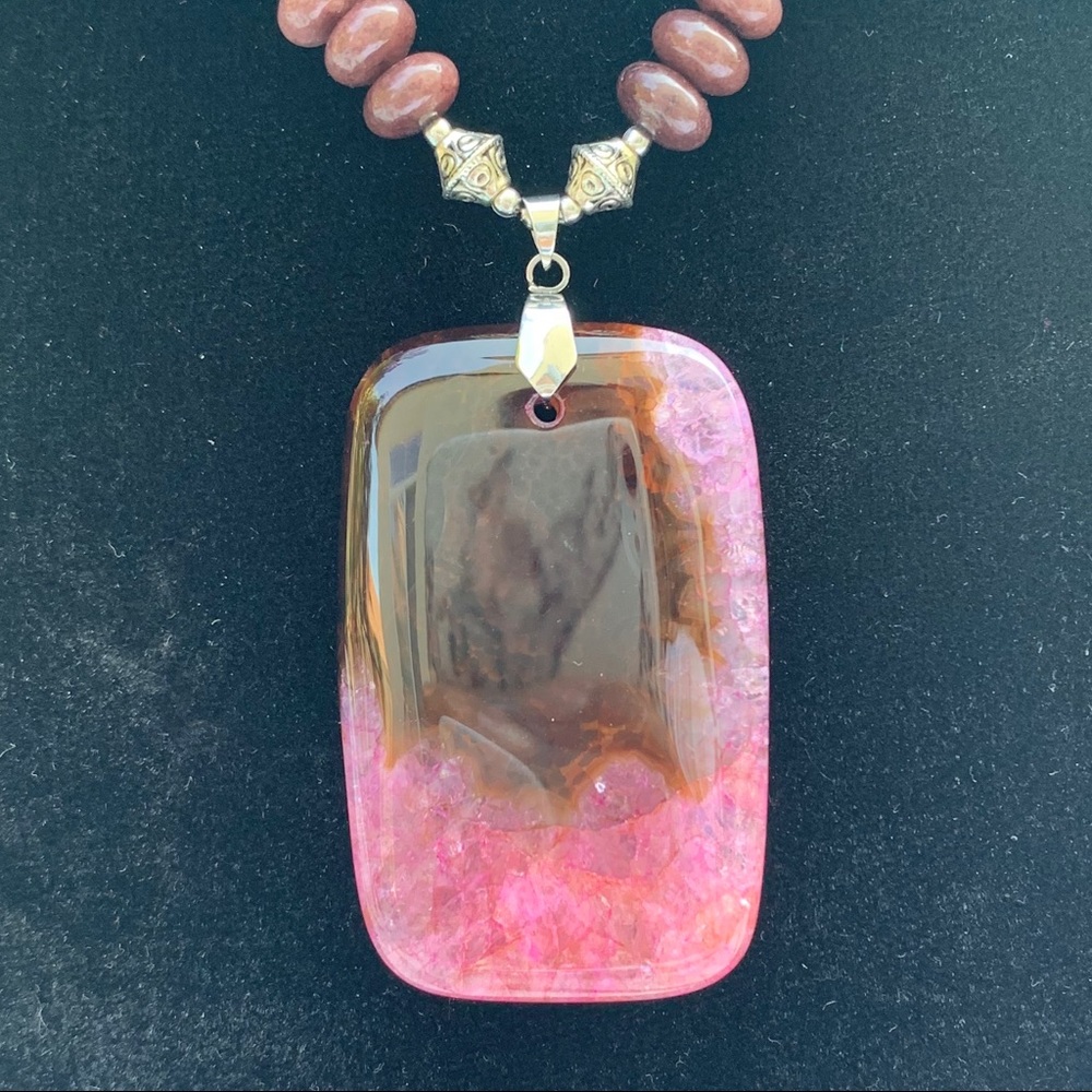 Coffee pink rectangle druzy geode agate